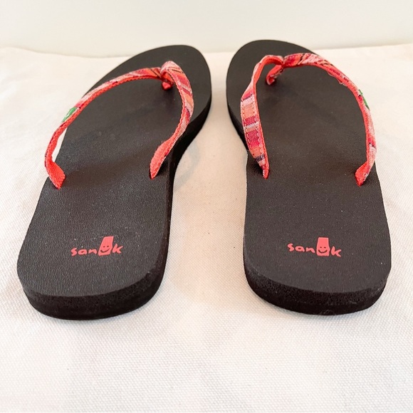 Sanuk Yoga Joy Coral Stripe Flip Flop Sandals Size 10 - Picture 3 of 10